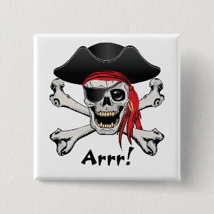 Pirate Skull Vierkante Button 5,1 Cm