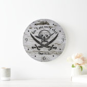 Pirate Skull Warning on Weathered Wood Grote Klok (Huis)