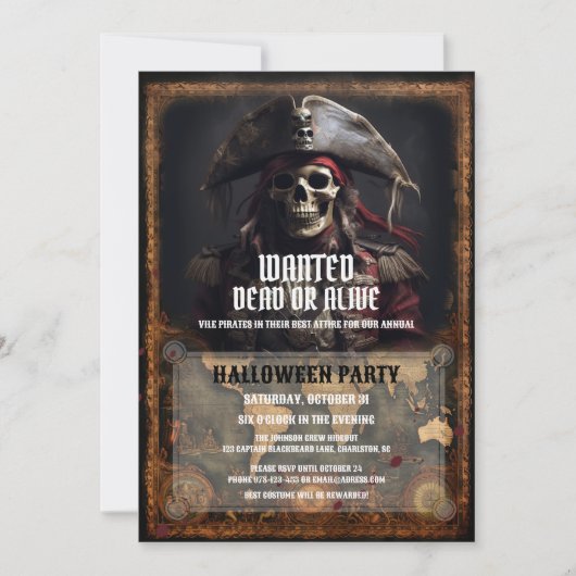 Pirate Skull Zwart Halloween Feest Kaart (Voorkant)