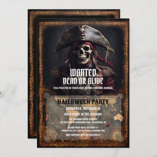  Pirate Skull Zwart Halloween Feest Kaart (Voorkant / Achterkant)