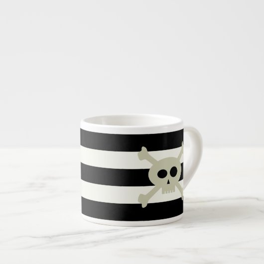 Pirate Skull Zwart-wit Gestreepte Espresso Cup Kop (Voorkant rechts)