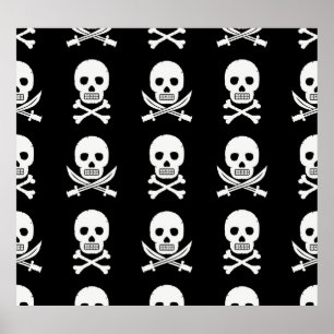 Pirate Skulls Crossbones Naadloos Patroon Poster
