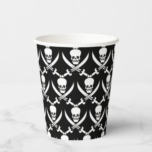 Pirate Skulls en Botten Happy Halloween Papieren Bekers (Achterkant)