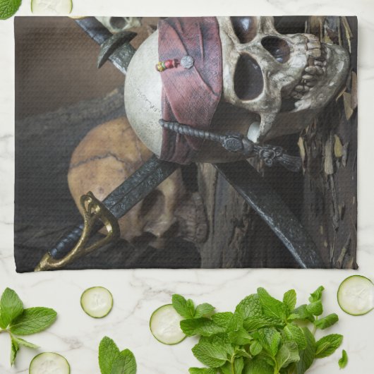 Pirate Skulls keukenhanddoek (Gevouwen)