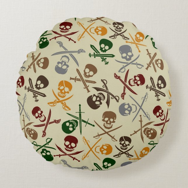 Pirate Skulls met gekruiste zwaarden Rond Kussen (Voorkant)