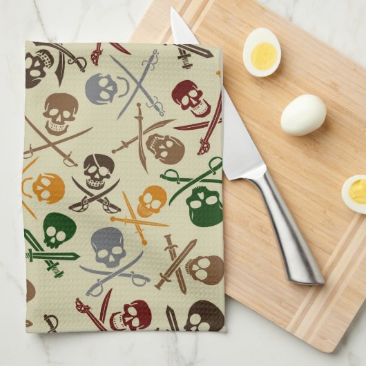 Pirate Skulls met gekruiste zwaarden Theedoek (Quarter Fold)
