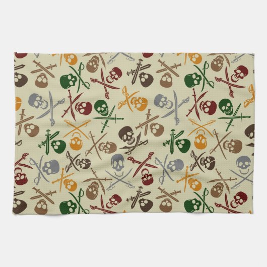 Pirate Skulls met gekruiste zwaarden Theedoek (Horizontaal)