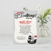 Pirate Skulls & Ship Kids Verjaardagsfeest Uitnodi Kaart (Staand voorkant)