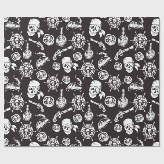 Pirate skulls zwart wit patroon cadeaupapier (Vlak)