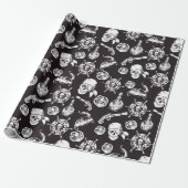 Pirate skulls zwart wit patroon cadeaupapier (Uitgerold)