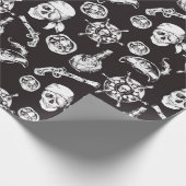 Pirate skulls zwart wit patroon cadeaupapier (Hoek)