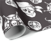 Pirate skulls zwart wit patroon cadeaupapier (Rol Hoek)