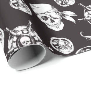 Pirate skulls zwart wit patroon cadeaupapier