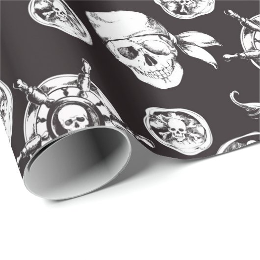 Pirate skulls zwart wit patroon cadeaupapier (Rol Hoek)