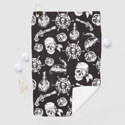 Pirate skulls zwart wit patroon golfhanddoek (Insitu)