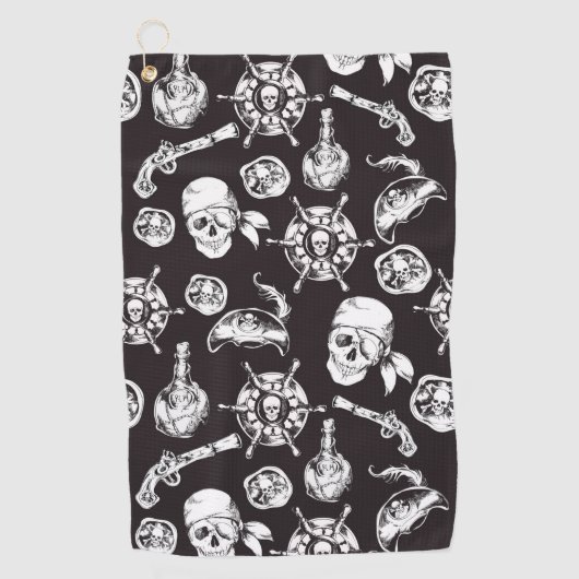 Pirate skulls zwart wit patroon golfhanddoek (Voorkant)