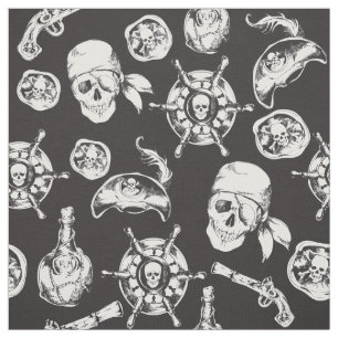 Pirate skulls zwart wit patroon stof