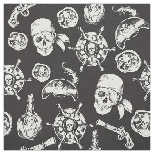 Pirate skulls zwart wit patroon stof (Swatch)