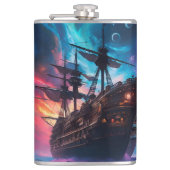 Pirate Space Ship Nebula en manen Heupfles (Voorkant)