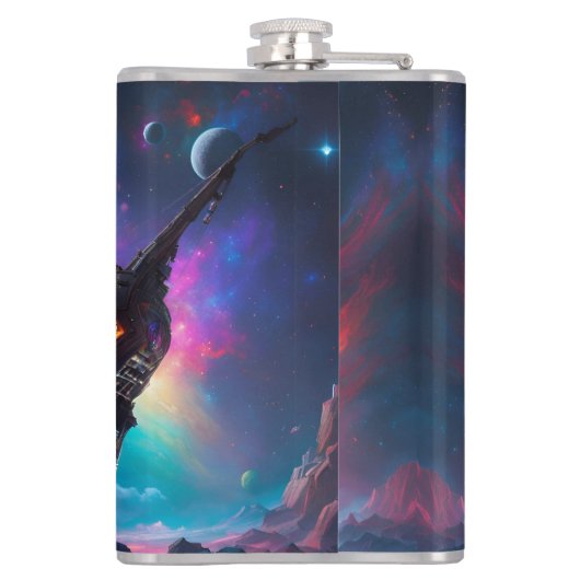 Pirate Space Ship Nebula en manen Heupfles (Achterkant)