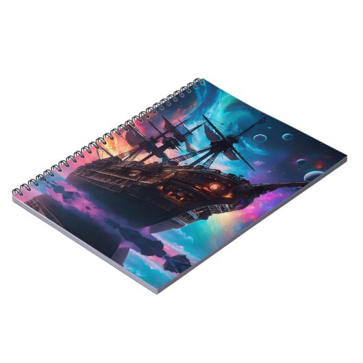 Pirate Space Ship Nebula en manen Notitieboek (Linkerzijde)