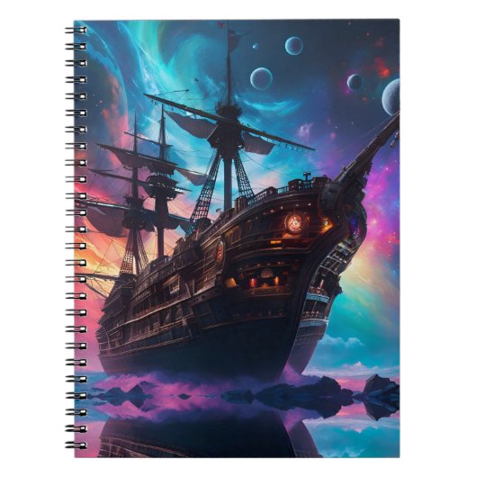 Pirate Space Ship Nebula en manen Notitieboek (Voorkant)