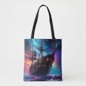 Pirate Space Ship Nebula en manen Tote Bag (Voorkant)