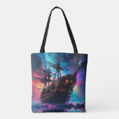 Pirate Space Ship Nebula en manen Tote Bag (Achterkant)