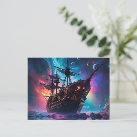 Pirate SpaceShip landt op een andere planeet Briefkaart (Staand voorkant)