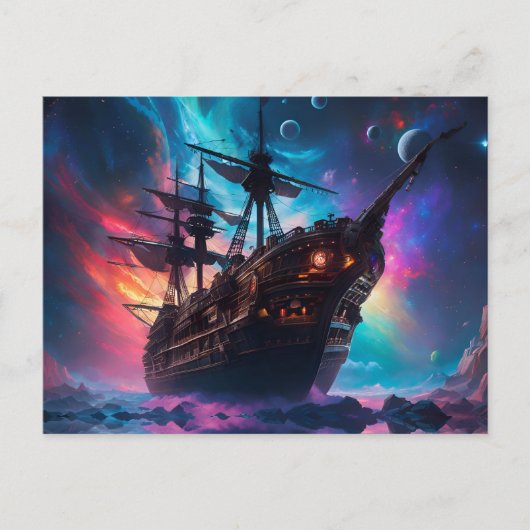 Pirate SpaceShip landt op een andere planeet Briefkaart (Voorkant)