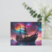 Pirate SpaceShip landt op een andere planeet Briefkaart (Staand voorkant)