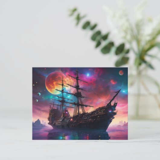 Pirate SpaceShip landt op een andere planeet Briefkaart (Staand voorkant)