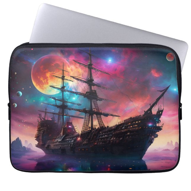 Pirate SpaceShip landt op een andere planeet Laptop Sleeve (Voorkant)
