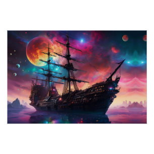 Pirate SpaceShip landt op een andere planeet Perfect Poster