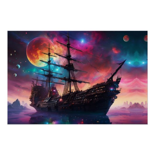 Pirate SpaceShip landt op een andere planeet Perfect Poster (Voorkant)