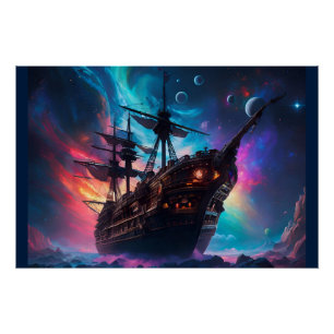 Pirate SpaceShip landt op een andere planeet Perfect Poster