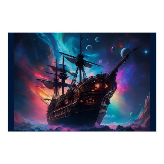 Pirate SpaceShip landt op een andere planeet Perfect Poster (Voorkant)