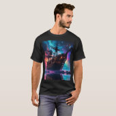 Pirate SpaceShip landt op een andere planeet T-shirt (Voorkant volledig)