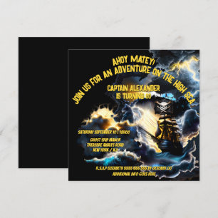 Pirate spookschip vlag stormachtige nacht zeeen na kaart