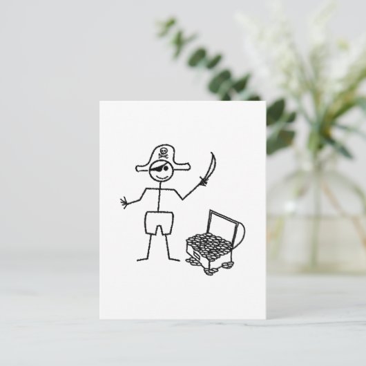 Pirate Stickman met schatkist Briefkaart (Staand voorkant)