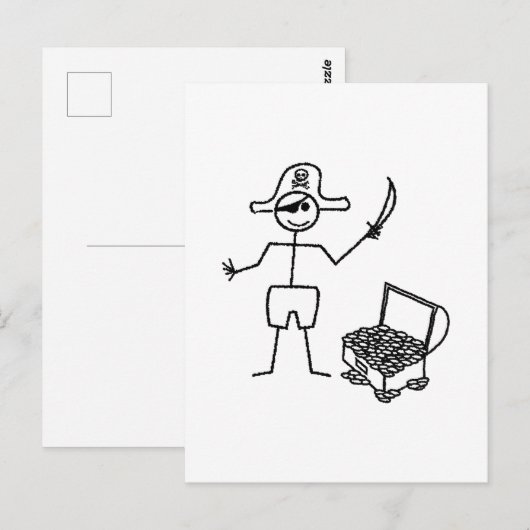Pirate Stickman met schatkist Briefkaart (Voorkant / Achterkant)