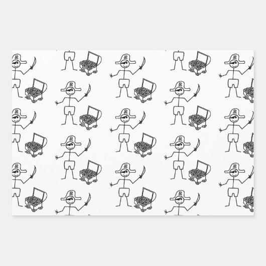 Pirate Stickman met schatkist Inpakpapier Vel (Voorkant 2)