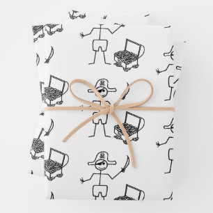 Pirate Stickman met schatkist Inpakpapier Vel