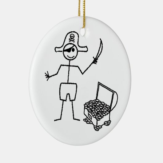 Pirate Stickman met schatkist Keramisch Ornament (Rechts)