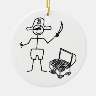 Pirate Stickman met schatkist Keramisch Ornament