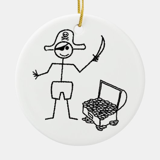 Pirate Stickman met schatkist Keramisch Ornament (Voorkant)
