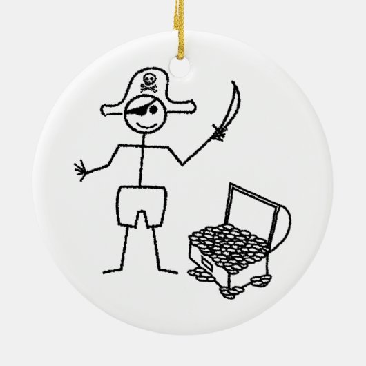 Pirate Stickman met schatkist Keramisch Ornament (Achterkant)