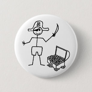 Pirate Stickman met schatkist Ronde Button 5,7 Cm