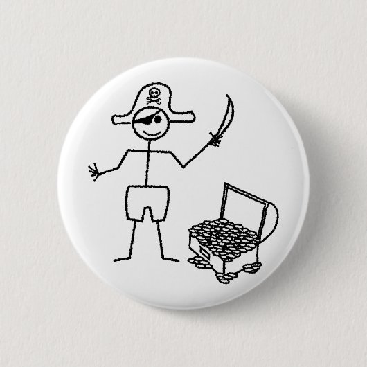 Pirate Stickman met schatkist Ronde Button 5,7 Cm (Voorkant)