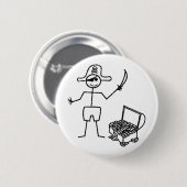 Pirate Stickman met schatkist Ronde Button 5,7 Cm (Voorkant /achterkant)